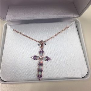 Beautiful Rose gold cross necklace with opal
